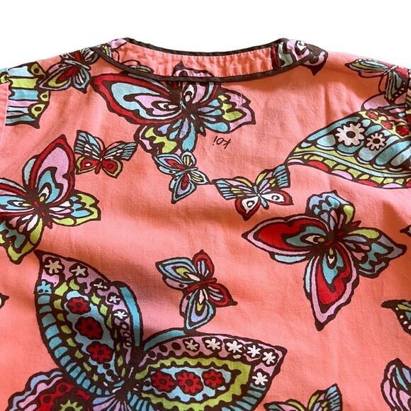 Koi Pink Butterfly Scrub Top with Brown Trim. Size Small. Good Condition!! - Picture 4 of 9